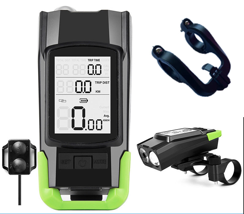 3-in-1 Bike Computer — Light, Horn & Wireless Speedometer