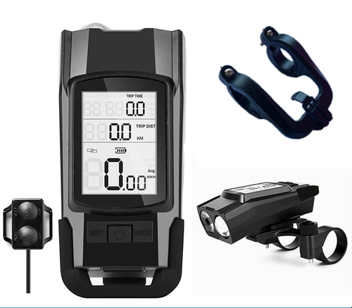 3-in-1 Bike Computer — Light, Horn & Wireless Speedometer