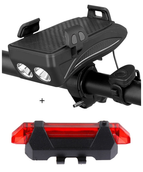 4-in-1 Bike Mount — Light, Horn, Phone Holder & Power Bank